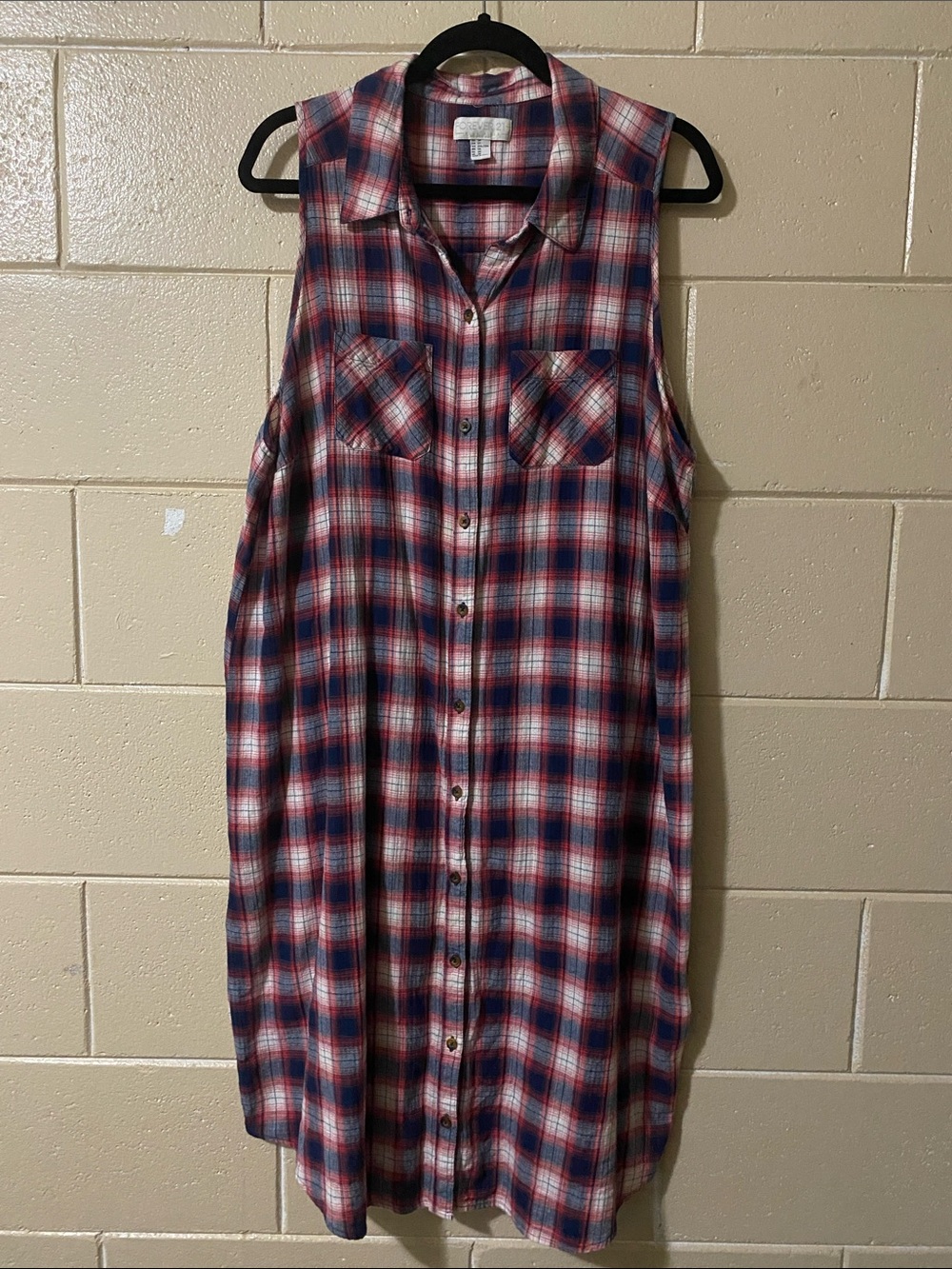 Forever 21 Red and Blue Plaid Sleeveless Button-Down Dress
